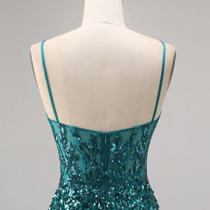 Sparkly Grey Blue Corset Homecoming Dress with Slit - Image 11