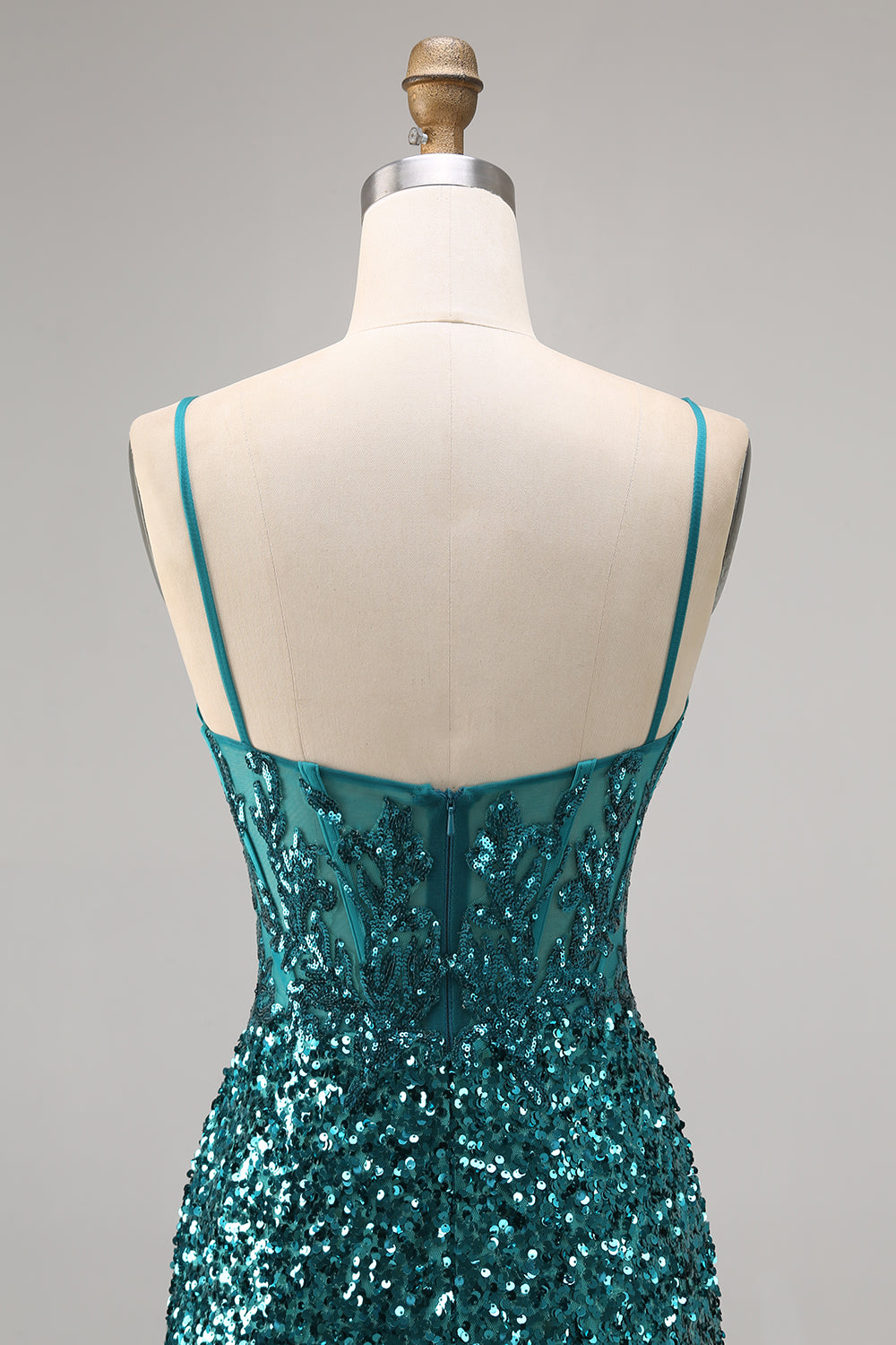Sparkly Grey Blue Corset Homecoming Dress with Slit - Image 11