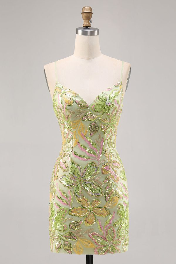 Sparkly Green Spaghetti Straps Tight Homecoming Dress