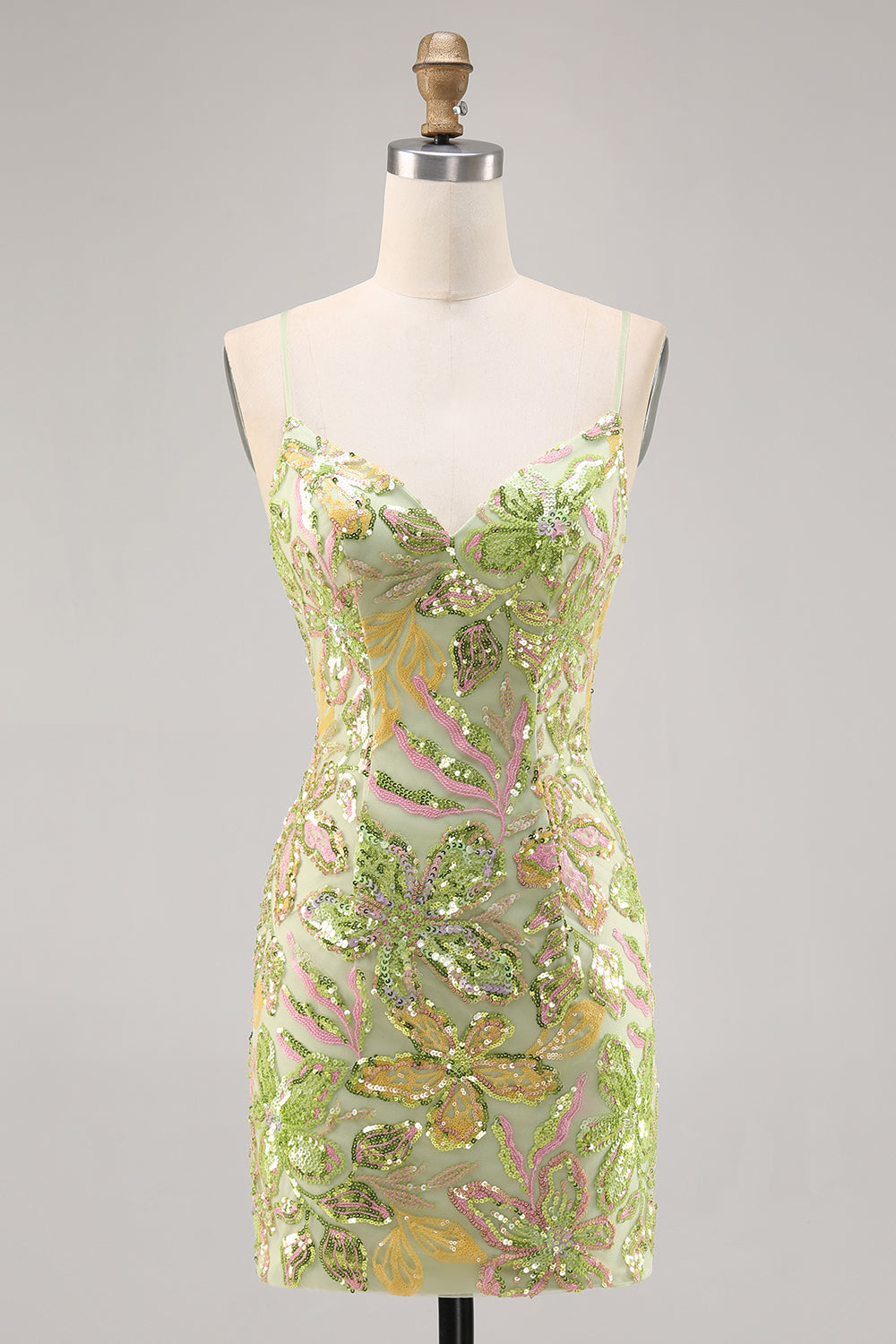 Sparkly Green Spaghetti Straps Tight Homecoming Dress - Image 1