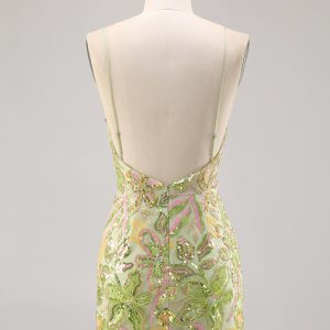 Sparkly Green Spaghetti Straps Tight Homecoming Dress - Image 2