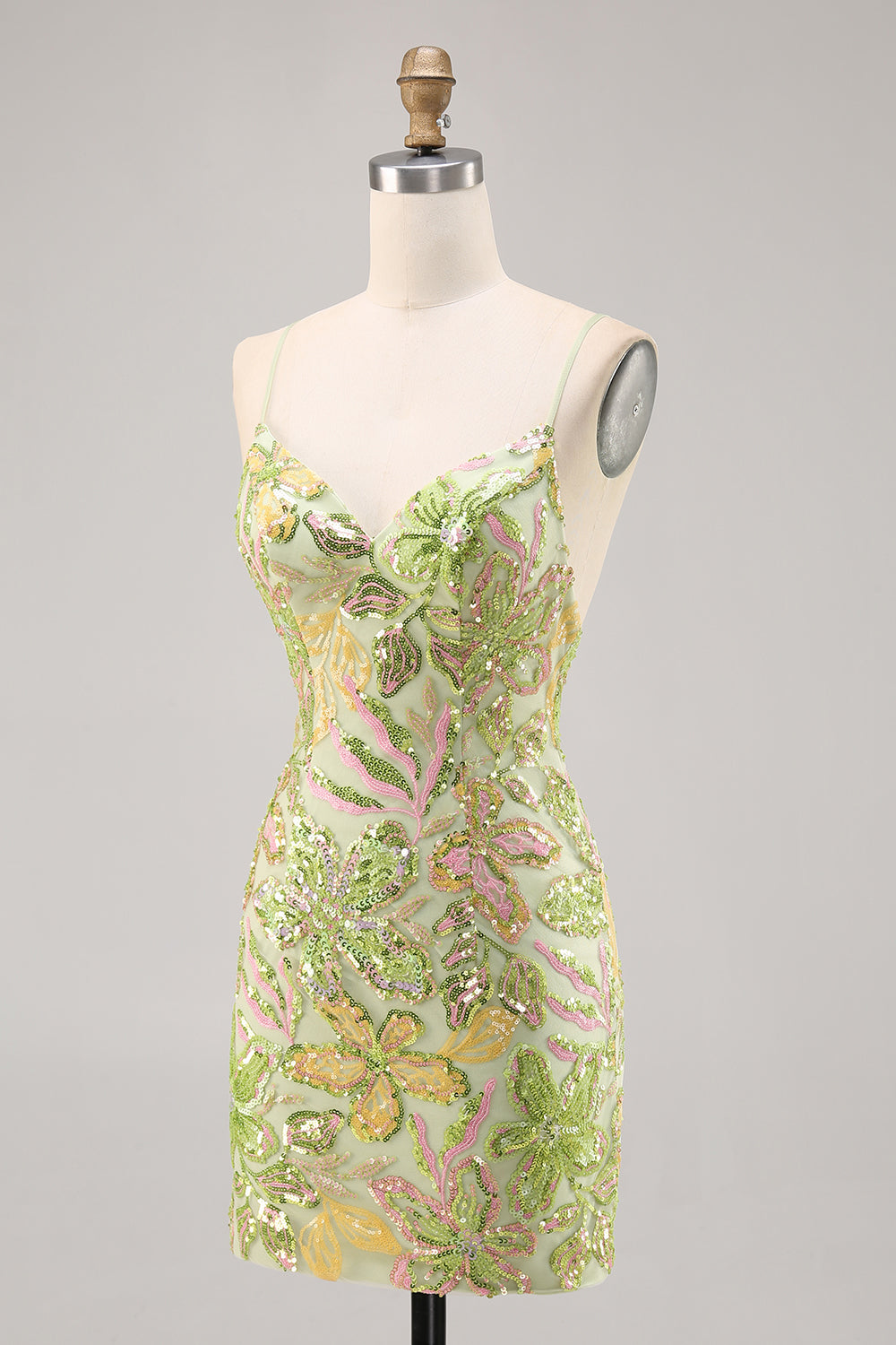 Sparkly Green Spaghetti Straps Tight Homecoming Dress - Image 3
