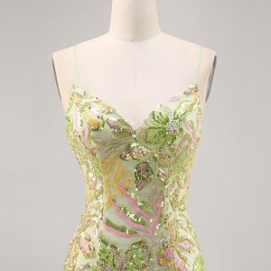 Sparkly Green Spaghetti Straps Tight Homecoming Dress - Image 4