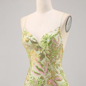 Sparkly Green Spaghetti Straps Tight Homecoming Dress - Image 6