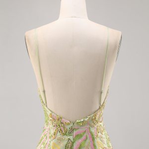 Sparkly Green Spaghetti Straps Tight Homecoming Dress - Image 5