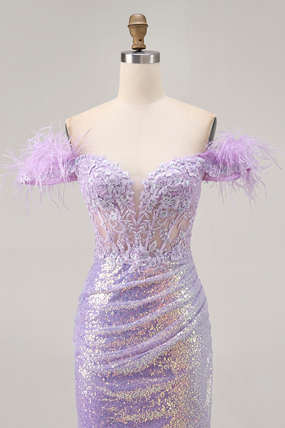 Sparkly Lilac Off The Shoulder Bodycon Corset Homecoming Dress - Image 4