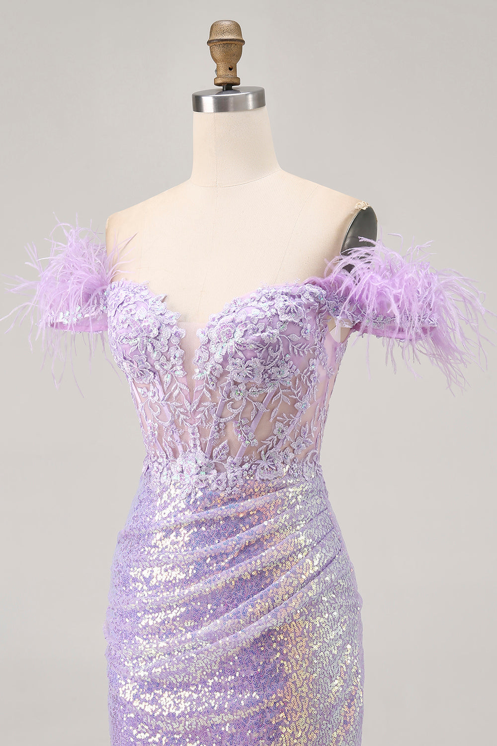 Sparkly Lilac Off The Shoulder Bodycon Corset Homecoming Dress - Image 6