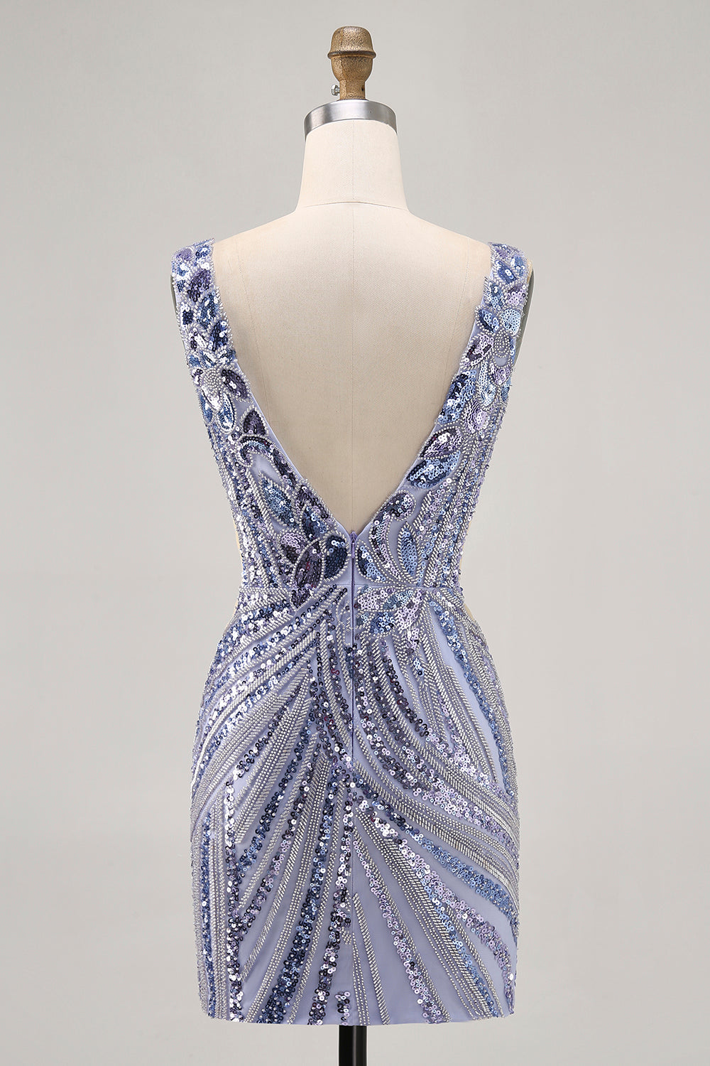 Sparkly Lilac V-Neck Bodycon Homecoming Dress - Image 2