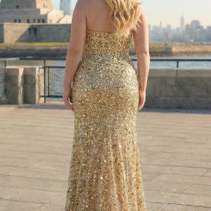 Sparkly Golden Plus Size Strapless Corset Mermaid Prom Dress - Image 2