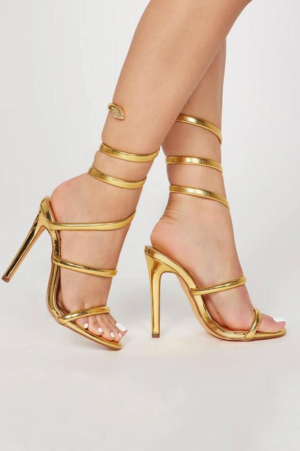 Sparkly Golden Metallic Strappy Stiletto Heel Sandals - Image 1