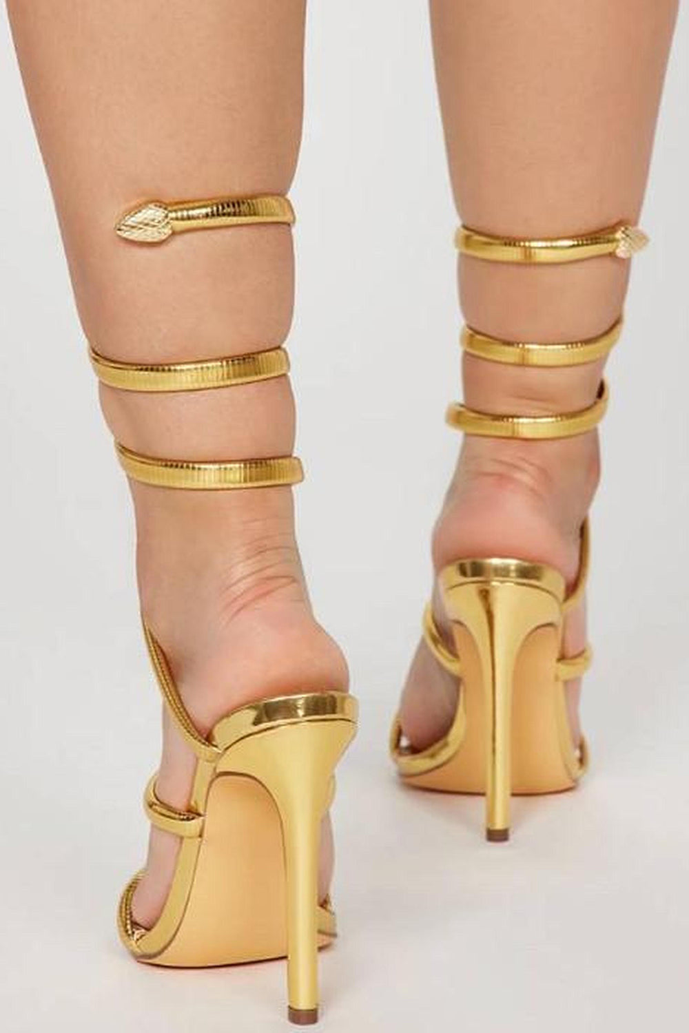 Sparkly Golden Metallic Strappy Stiletto Heel Sandals - Image 2