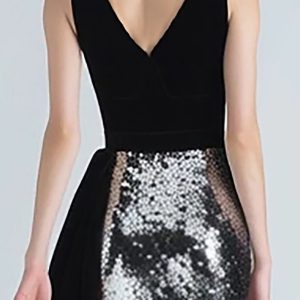 Sparkly Mermaid Black and Silver Velvet Formal Dress With Sash - Image 4