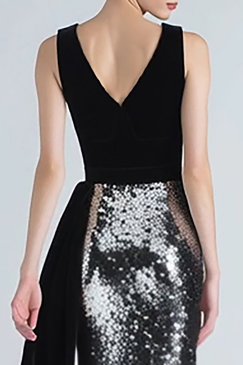 Sparkly Mermaid Black and Silver Velvet Formal Dress With Sash - Image 4