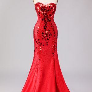 Sparkly Mermaid Royal Blue Strapless Beaded Prom Dress - Image 9