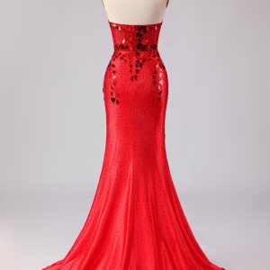 Sparkly Mermaid Royal Blue Strapless Beaded Prom Dress - Image 10