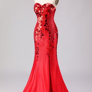 Sparkly Mermaid Royal Blue Strapless Beaded Prom Dress - Image 13