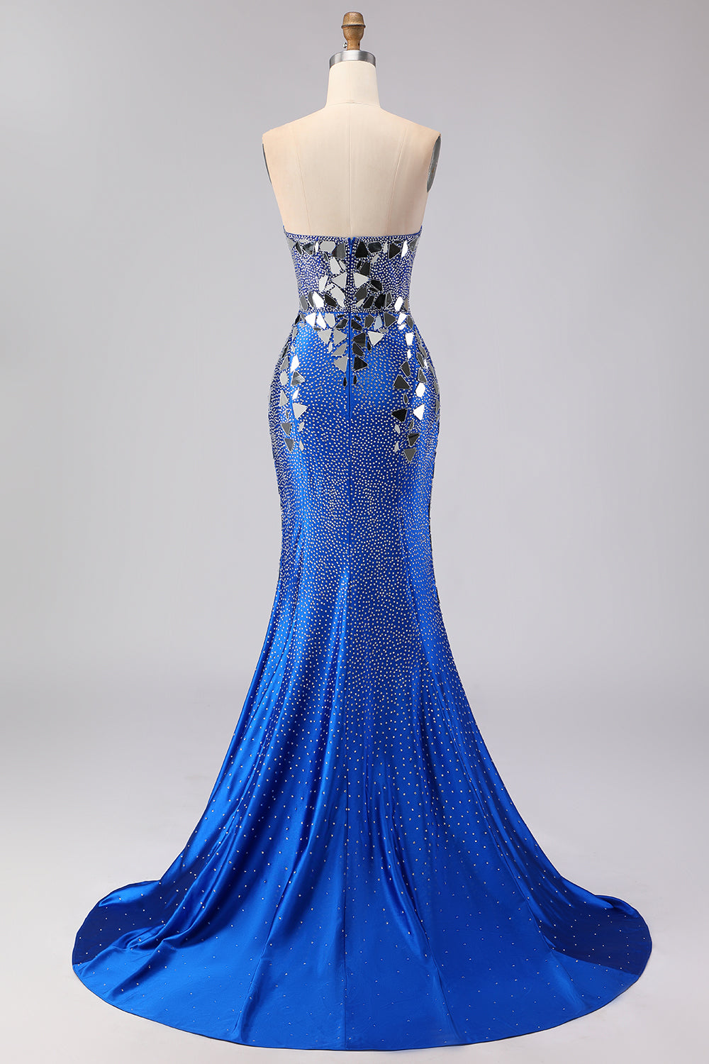 Sparkly Mermaid Royal Blue Strapless Beaded Prom Dress - Image 2