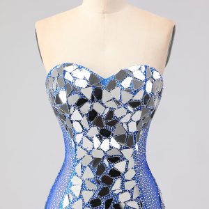 Sparkly Mermaid Royal Blue Strapless Beaded Prom Dress - Image 6