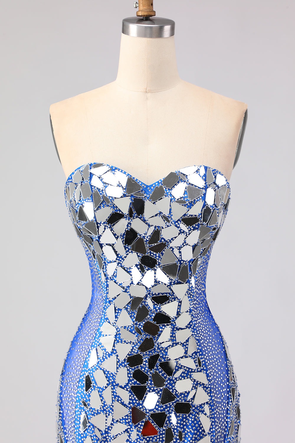 Sparkly Mermaid Royal Blue Strapless Beaded Prom Dress - Image 6