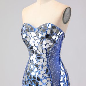 Sparkly Mermaid Royal Blue Strapless Beaded Prom Dress - Image 8