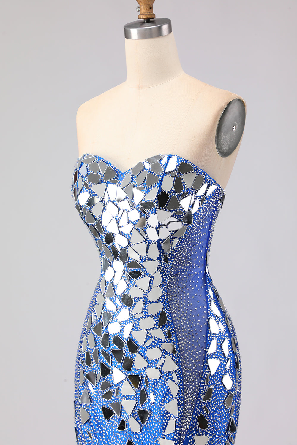 Sparkly Mermaid Royal Blue Strapless Beaded Prom Dress - Image 8