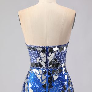 Sparkly Mermaid Royal Blue Strapless Beaded Prom Dress - Image 7