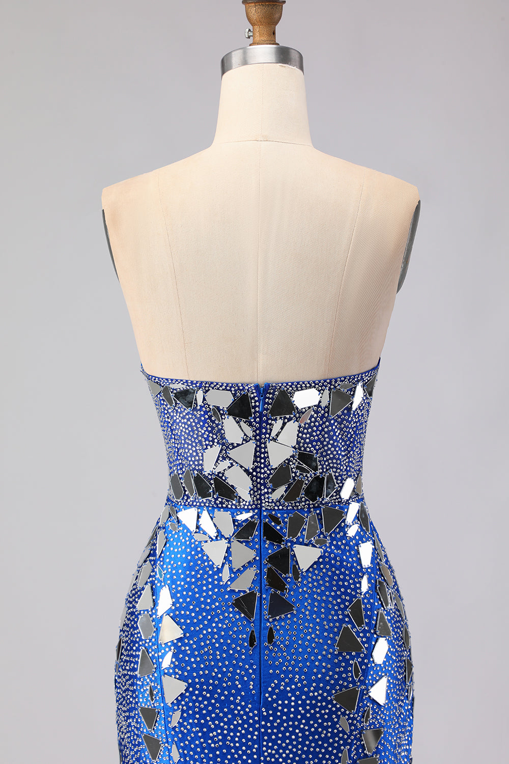 Sparkly Mermaid Royal Blue Strapless Beaded Prom Dress - Image 7