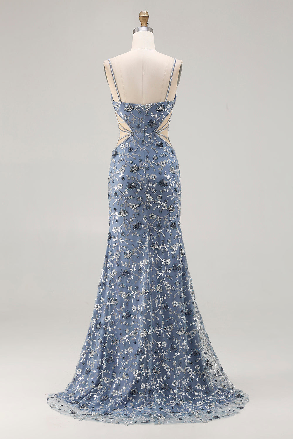 Sparkly Mermaid Dusty Blue Cut Out Prom Dress - Image 8