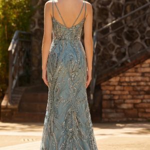Sparkly Grey Green Beaded Mermaid Maxi Prom Dress - Image 2