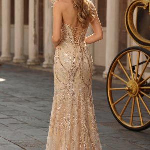 Sparkly Mermaid Strapless Corset Champagne Prom Dress - Image 2