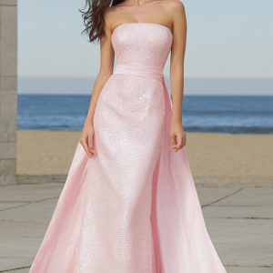 Sparkly Light Pink Strapless Maxi Prom Dress - Image 1