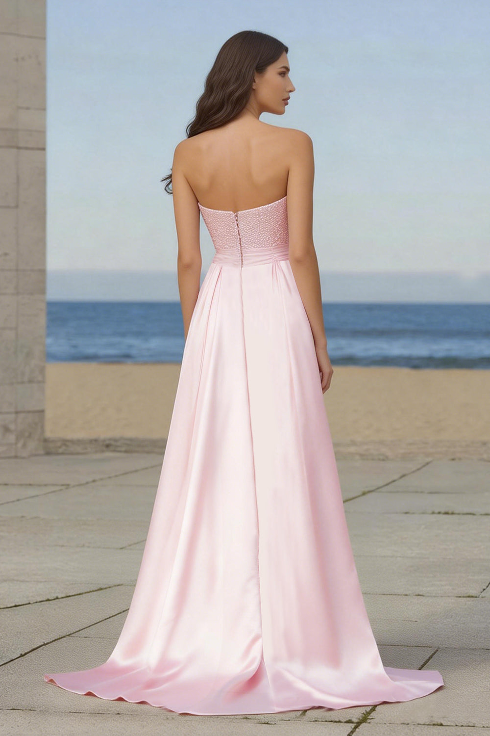 Sparkly Light Pink Strapless Maxi Prom Dress - Image 2