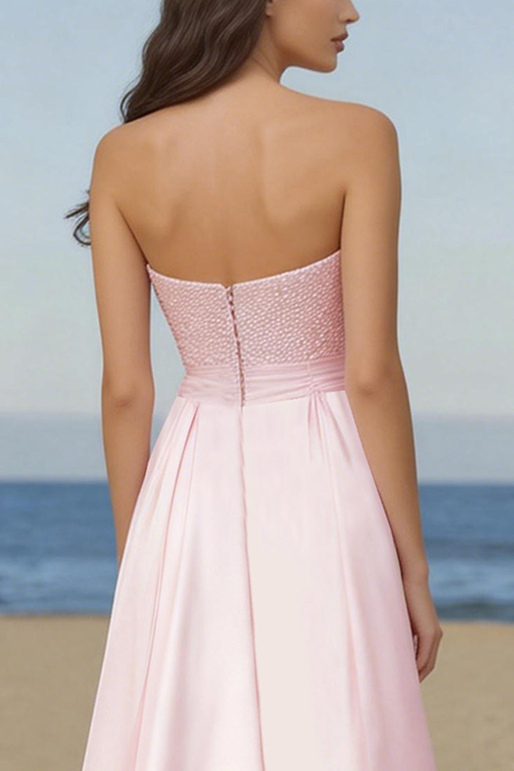 Sparkly Light Pink Strapless Maxi Prom Dress - Image 4