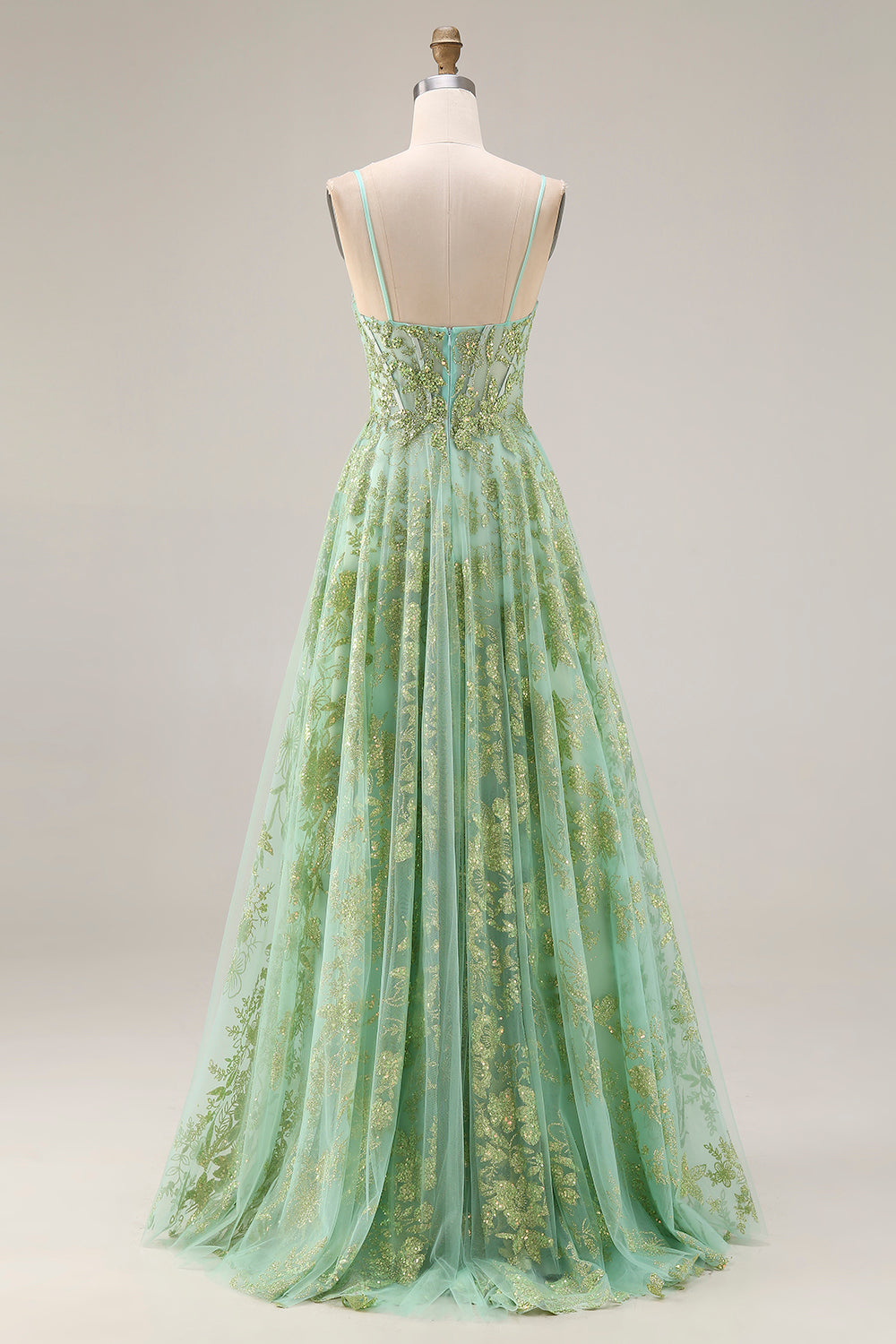 Sparkly Green Corset A Line Maxi Prom Dress - Image 2
