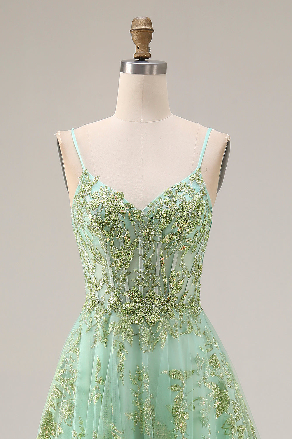Sparkly Green Corset A Line Maxi Prom Dress - Image 4