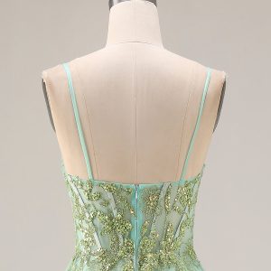 Sparkly Green Corset A Line Maxi Prom Dress - Image 5