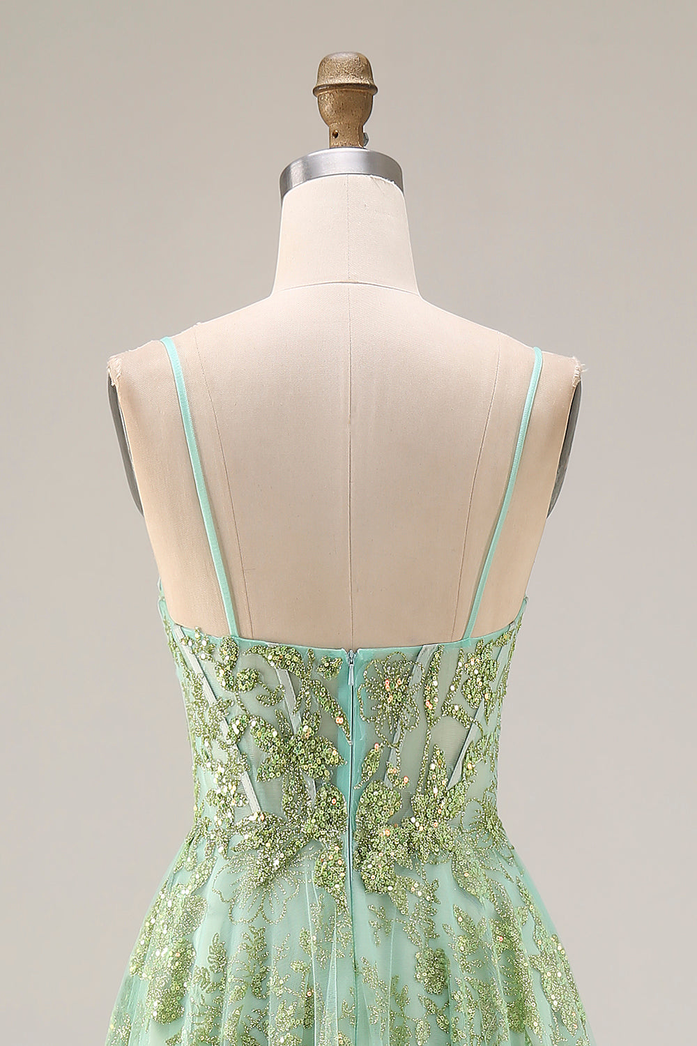 Sparkly Green Corset A Line Maxi Prom Dress - Image 5