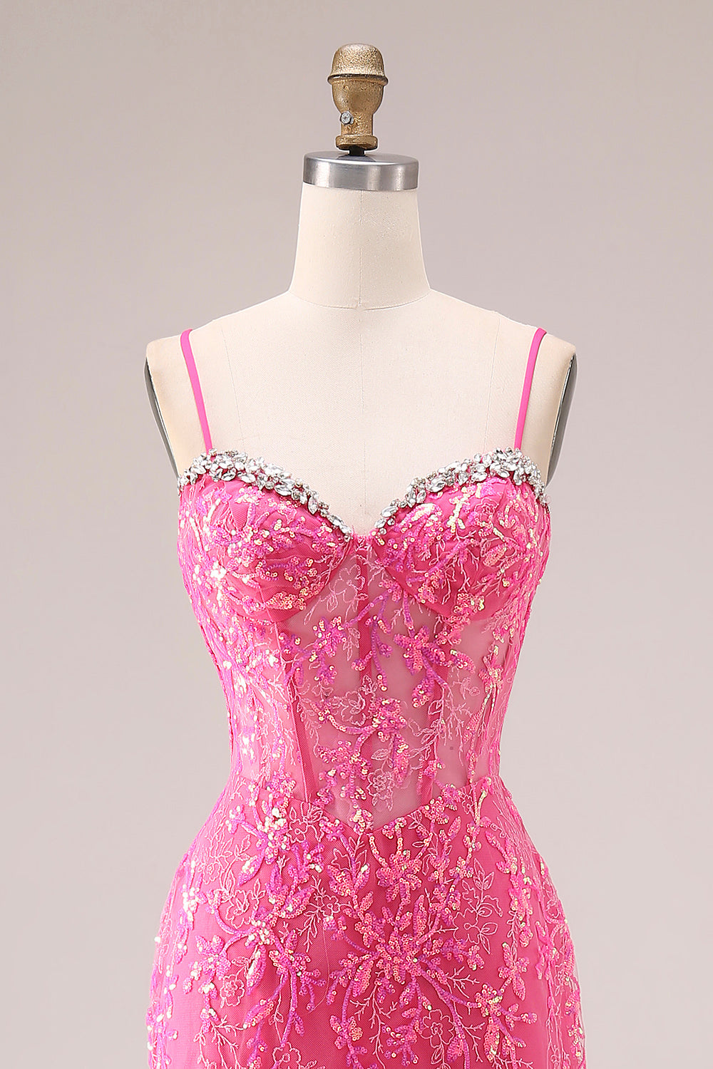 Sparkly Mermaid Corset Fuchsia Prom Dress with Ruffles - Image 4
