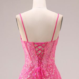 Sparkly Mermaid Corset Fuchsia Prom Dress with Ruffles - Image 5