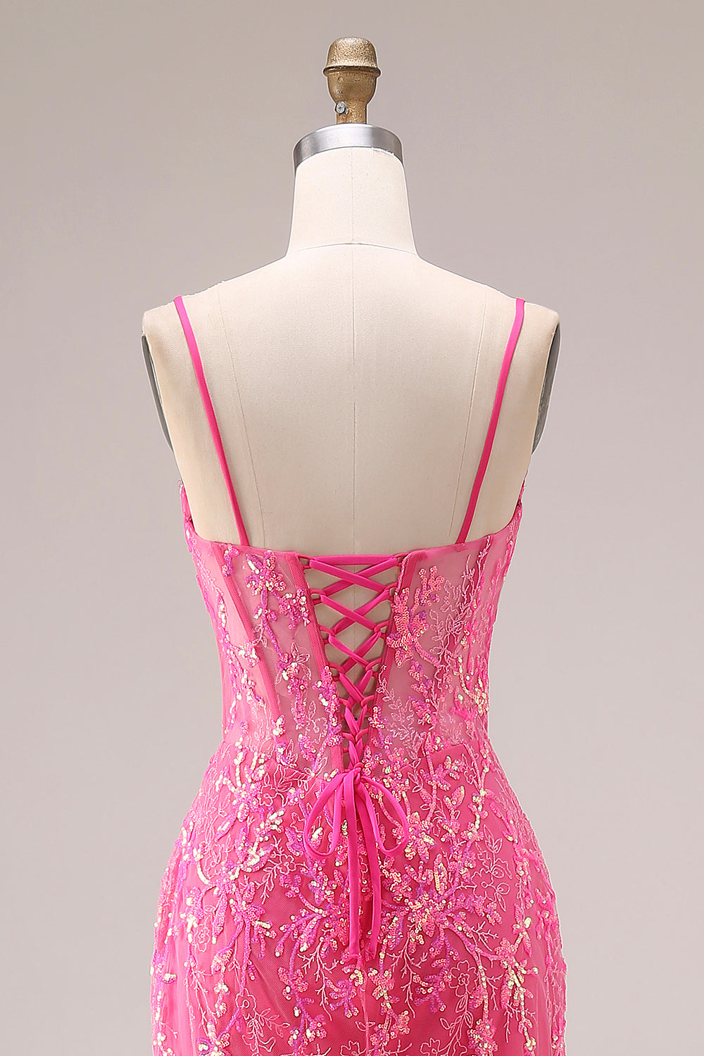 Sparkly Mermaid Corset Fuchsia Prom Dress with Ruffles - Image 5