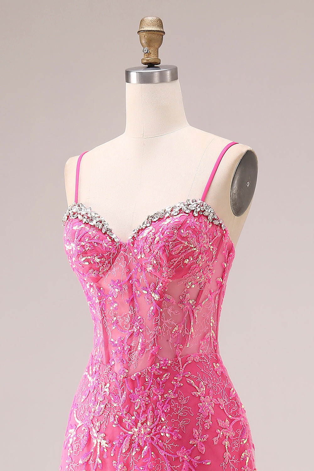 Sparkly Mermaid Corset Fuchsia Prom Dress with Ruffles - Image 6