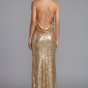 Sparkly Halter Gold Wedding Guest Dress - Image 2