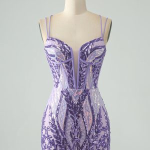 Sparkly Green Corset Tight Homecoming Dress with Lace-up Back - Image 7