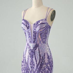 Sparkly Green Corset Tight Homecoming Dress with Lace-up Back - Image 9