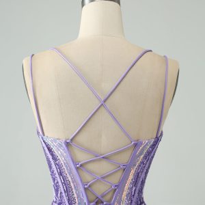 Sparkly Green Corset Tight Homecoming Dress with Lace-up Back - Image 12