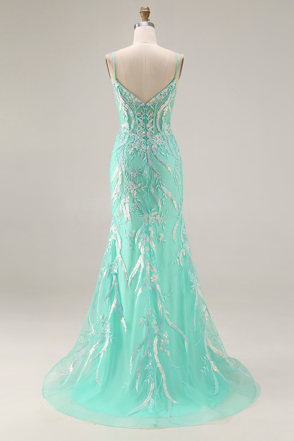 Sparkly Mint Green Mermaid Maxi Prom Dress with Appliques - Image 2