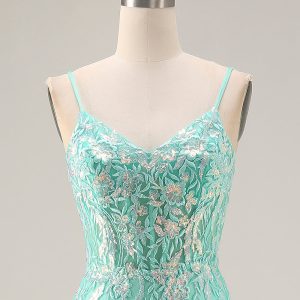 Sparkly Mint Green Mermaid Maxi Prom Dress with Appliques - Image 4