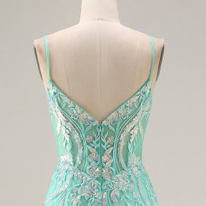 Sparkly Mint Green Mermaid Maxi Prom Dress with Appliques - Image 5