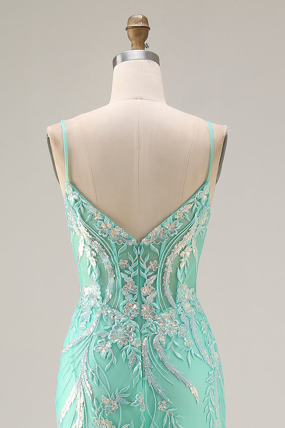 Sparkly Mint Green Mermaid Maxi Prom Dress with Appliques - Image 5