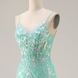 Sparkly Mint Green Mermaid Maxi Prom Dress with Appliques - Image 6